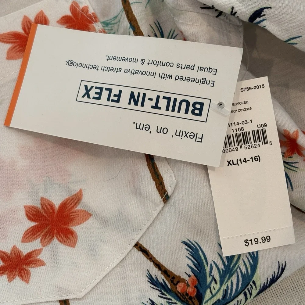NWOT Boys XLarge 14-16 OLD NAVY Button Down Palm Tree Beach‎ Shirt White Cotton
